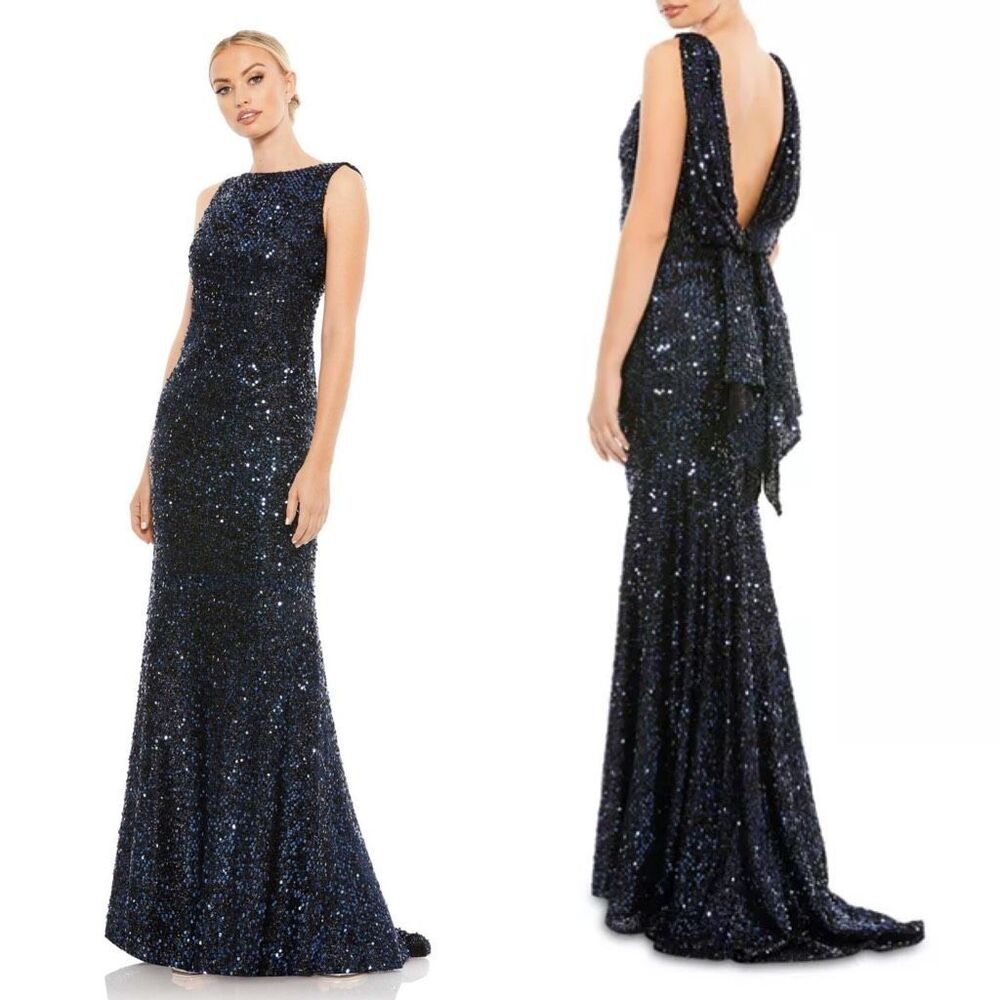 NWT Mac Duggal Cowl Back Boat Neck Sequined Evening Gown Size 10 $398